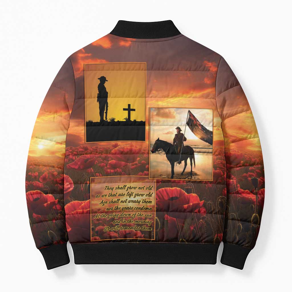 ANZAC Day Film Reel Lest We Forget Bomber Puffer Jacket Australia NZ Memorial