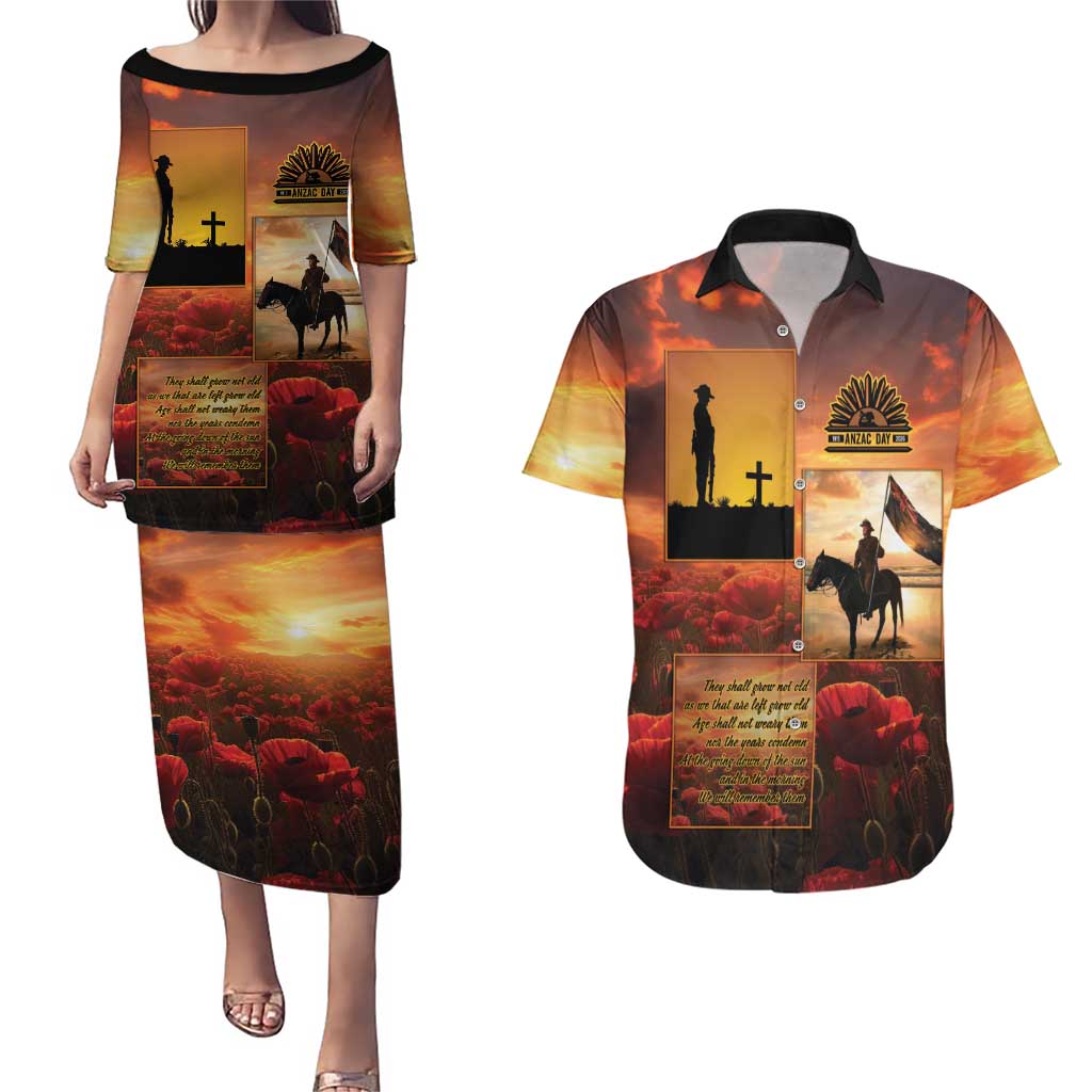 ANZAC Day Film Reel Lest We Forget Couples Matching Puletasi and Hawaiian Shirt Australia NZ Memorial LT9 Red - Polynesian Pride