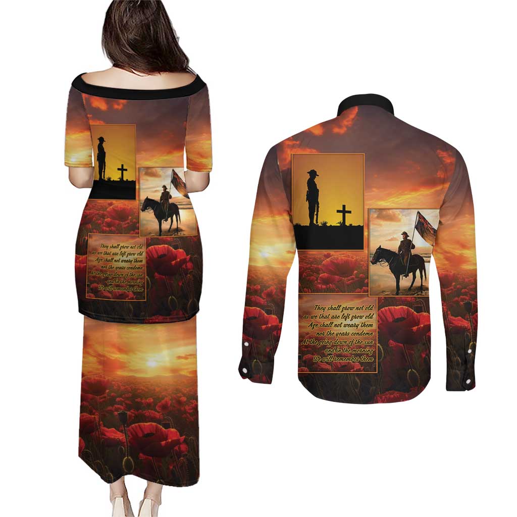 ANZAC Day Film Reel Lest We Forget Couples Matching Puletasi and Long Sleeve Button Shirt Australia NZ Memorial LT9 - Polynesian Pride