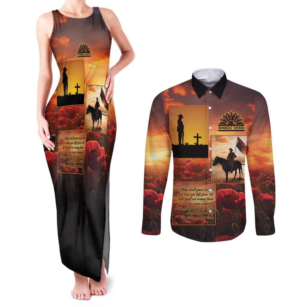 ANZAC Day Film Reel Lest We Forget Couples Matching Tank Maxi Dress and Long Sleeve Button Shirt Australia NZ Memorial