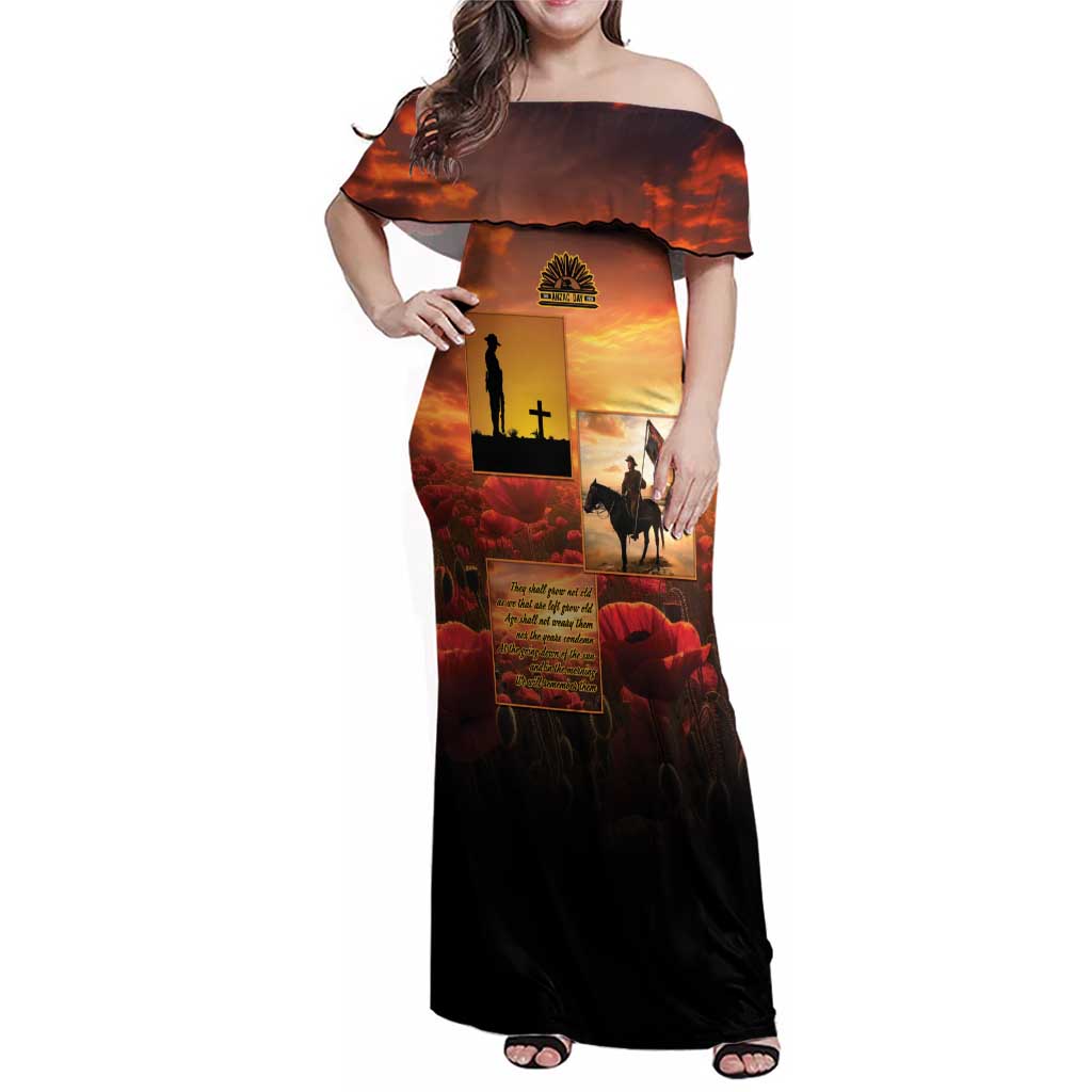 ANZAC Day Film Reel Lest We Forget Family Matching Off Shoulder Maxi Dress and Hawaiian Shirt Australia NZ Memorial LT9 Mom's Dress Red - Polynesian Pride