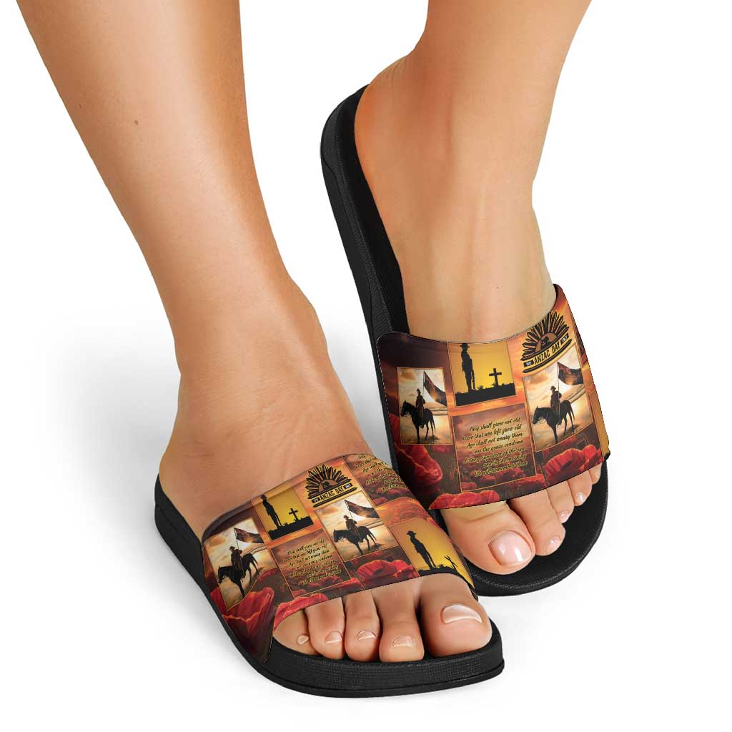 ANZAC Day Film Reel Lest We Forget Slide Sandals Australia NZ Memorial