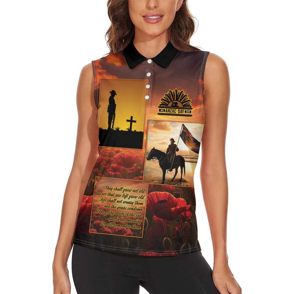 ANZAC Day Film Reel Lest We Forget Women Sleeveless Polo Shirt Australia NZ Memorial