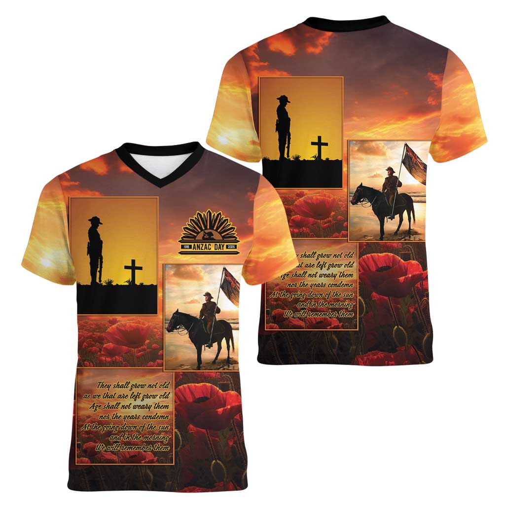 ANZAC Day Film Reel Lest We Forget Women V-Neck T-Shirt Australia NZ Memorial