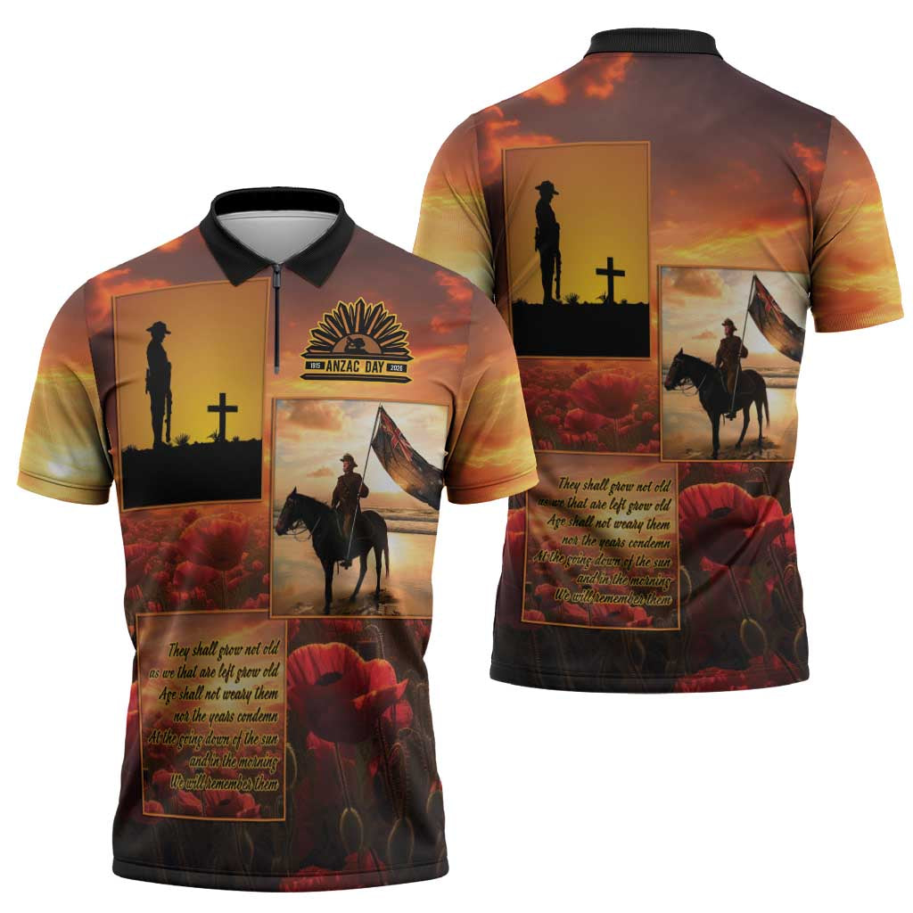 ANZAC Day Film Reel Lest We Forget Zipper Polo Shirt Australia NZ Memorial