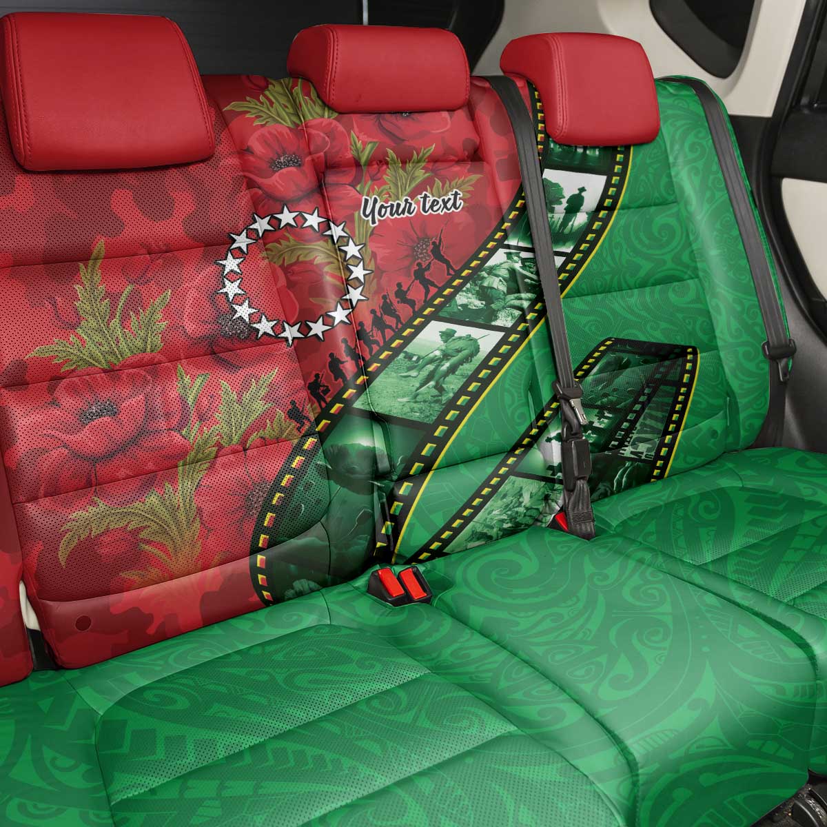 Personalised Cook Islands ANZAC 1915-2026 Filmstrip Back Car Seat Cover Lest We Forget 25 April