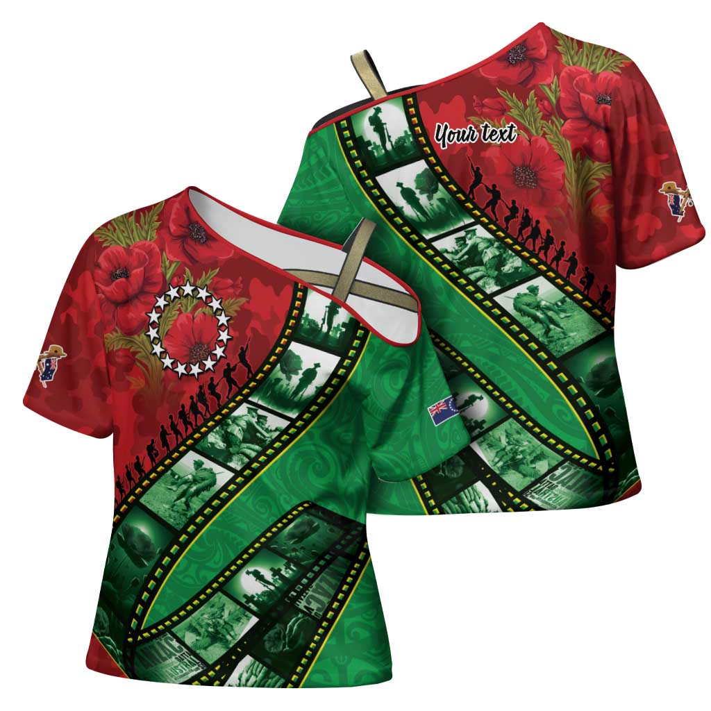 Personalised Cook Islands ANZAC 1915-2026 Filmstrip Cross Shoulder Shirt Lest We Forget 25 April