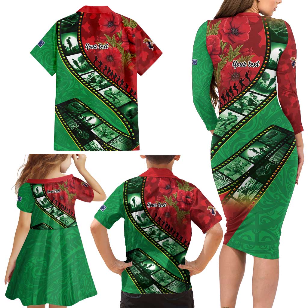 Personalised Cook Islands ANZAC 1915-2026 Filmstrip Family Matching Long Sleeve Bodycon Dress and Hawaiian Shirt Lest We Forget 25 April LT9 - Polynesian Pride