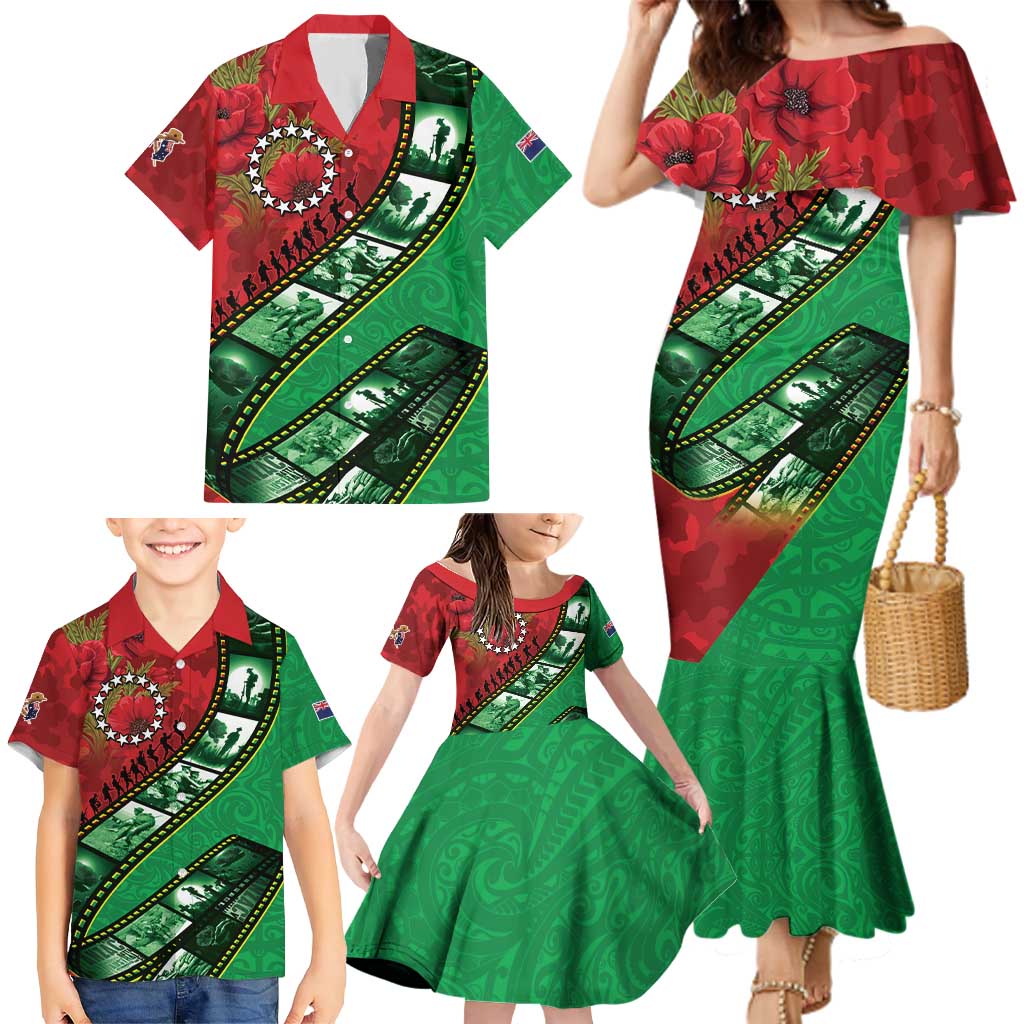 Personalised Cook Islands ANZAC 1915-2026 Filmstrip Family Matching Mermaid Dress and Hawaiian Shirt Lest We Forget 25 April LT9 - Polynesian Pride