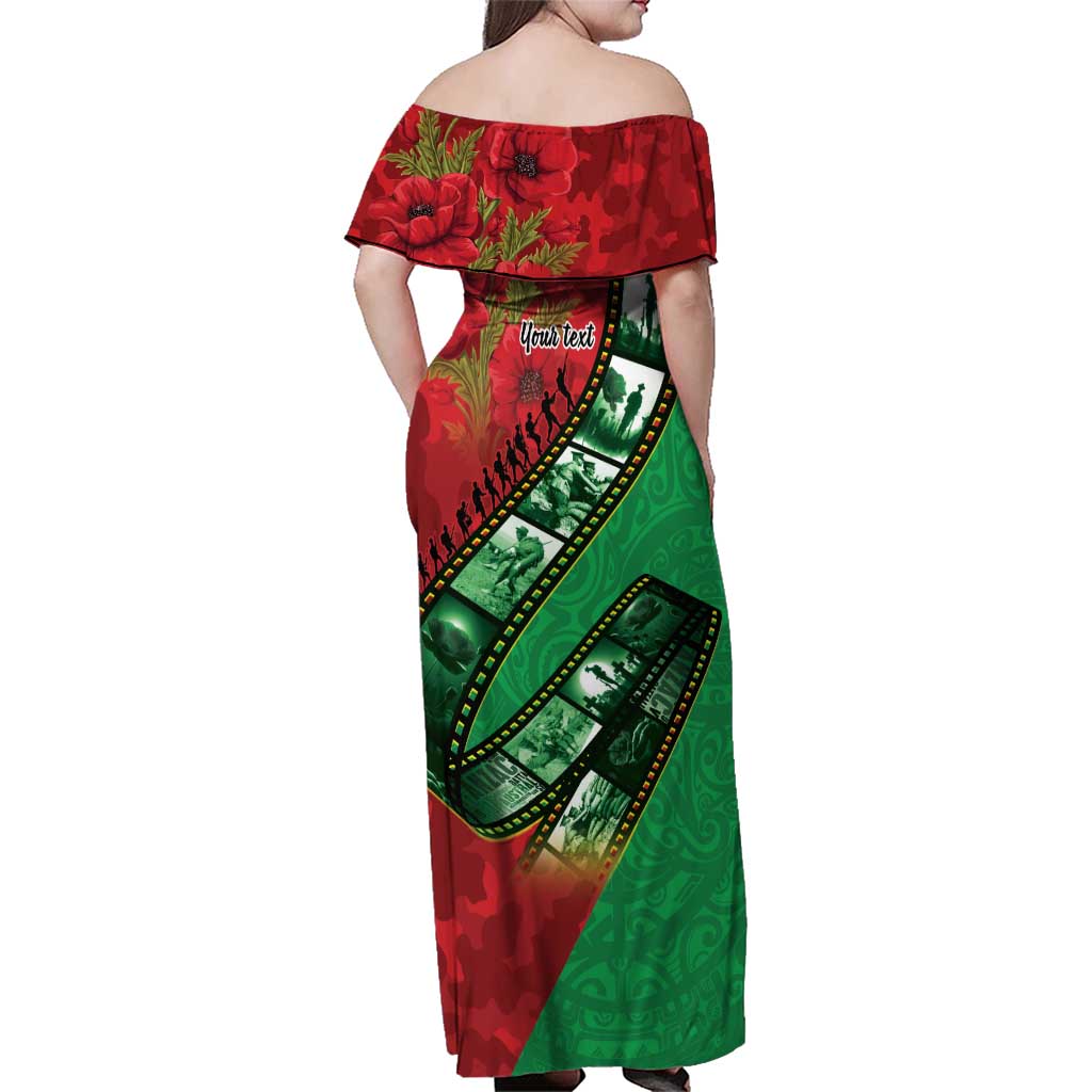 Personalised Cook Islands ANZAC 1915-2026 Filmstrip Family Matching Off Shoulder Maxi Dress and Hawaiian Shirt Lest We Forget 25 April LT9 - Polynesian Pride