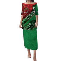 Personalised Cook Islands ANZAC 1915-2026 Filmstrip Family Matching Puletasi and Hawaiian Shirt Lest We Forget 25 April LT9 Mom's Dress Green - Polynesian Pride