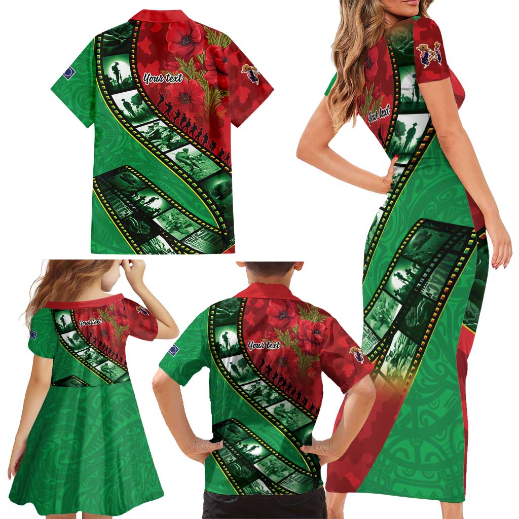 Personalised Cook Islands ANZAC 1915-2026 Filmstrip Family Matching Short Sleeve Bodycon Dress and Hawaiian Shirt Lest We Forget 25 April LT9 - Polynesian Pride