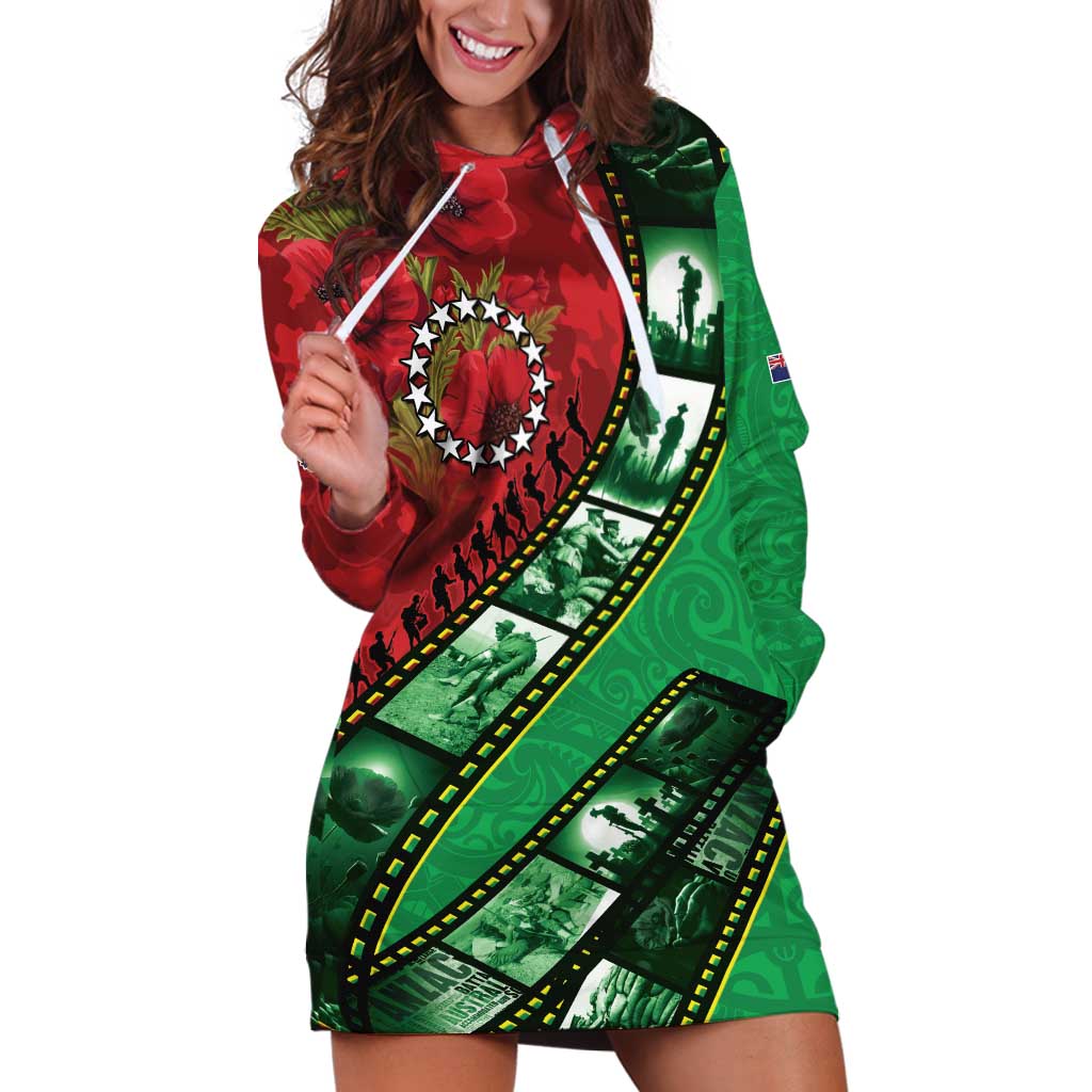 Personalised Cook Islands ANZAC 1915-2026 Filmstrip Hoodie Dress Lest We Forget 25 April LT9 Green - Polynesian Pride
