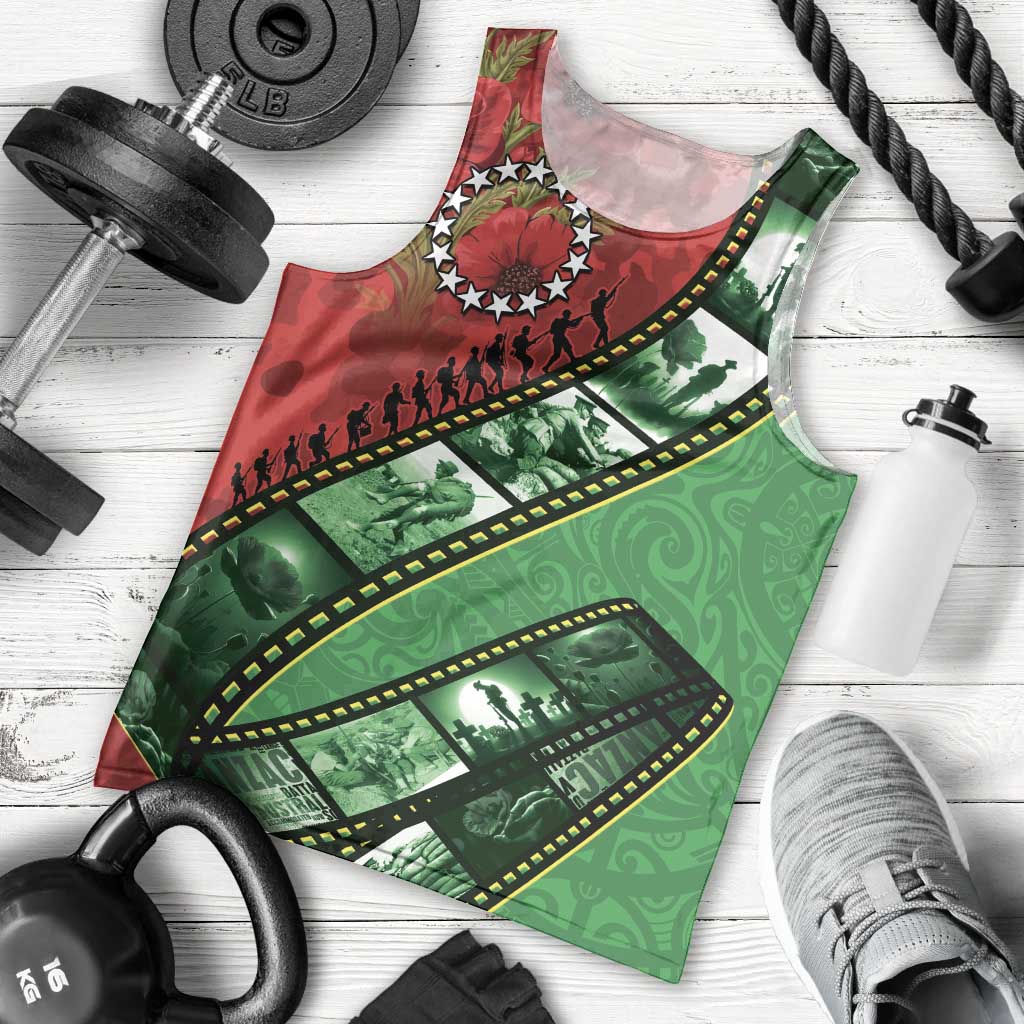 Personalised Cook Islands ANZAC 1915-2026 Filmstrip Men Tank Top Lest We Forget 25 April