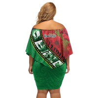 Personalised Cook Islands ANZAC 1915-2026 Filmstrip Off Shoulder Short Dress Lest We Forget 25 April