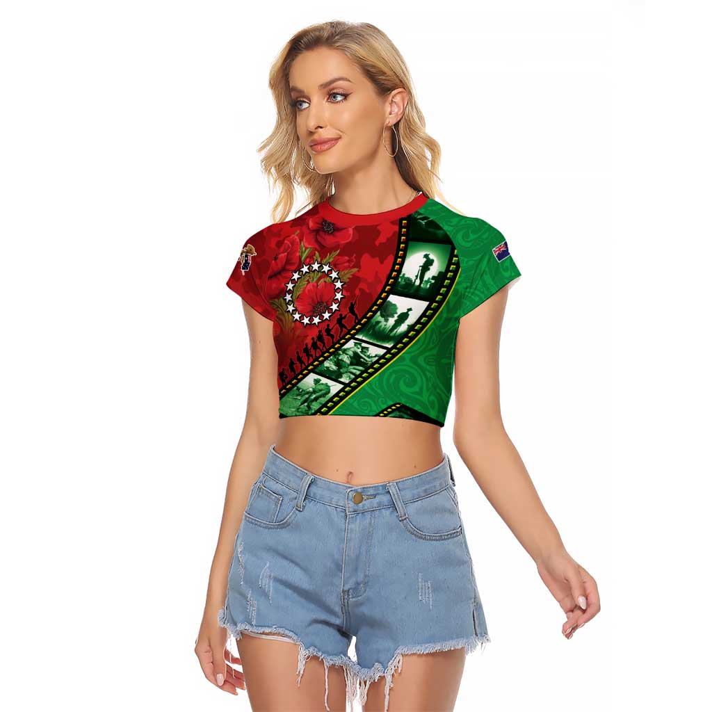 Personalised Cook Islands ANZAC 1915-2026 Filmstrip Raglan Cropped T Shirt Lest We Forget 25 April