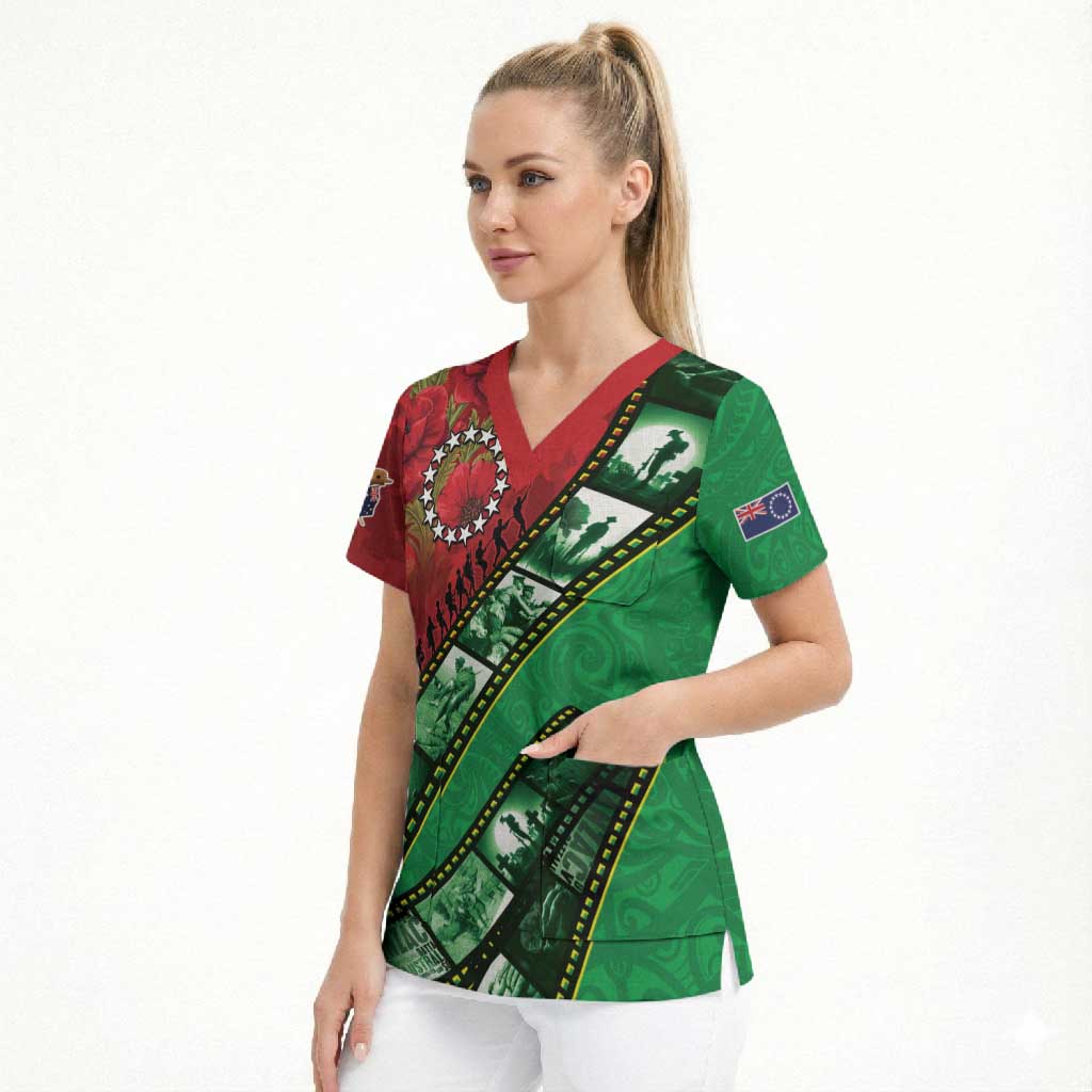 Personalised Cook Islands ANZAC 1915-2026 Filmstrip Scrub Top Lest We Forget 25 April