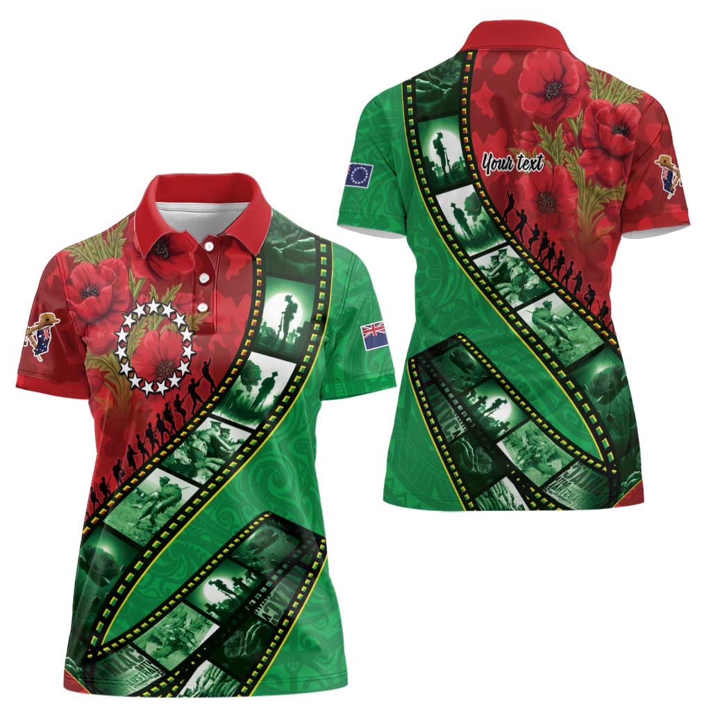 Personalised Cook Islands ANZAC 1915-2026 Filmstrip Women Polo Shirt Lest We Forget 25 April LT9 - Polynesian Pride