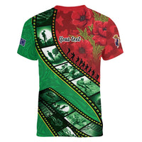 Personalised Cook Islands ANZAC 1915-2026 Filmstrip Women V-Neck T-Shirt Lest We Forget 25 April LT9 - Polynesian Pride