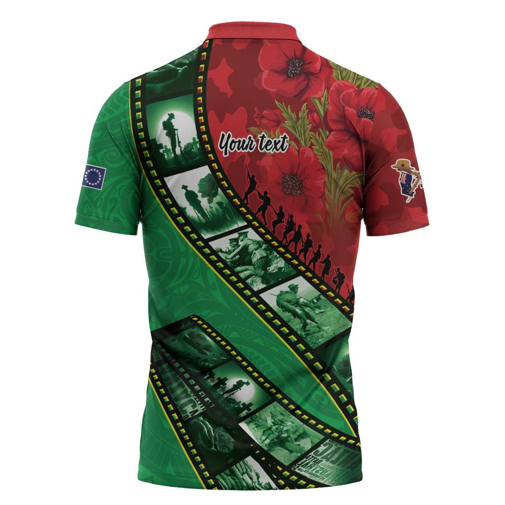 Personalised Cook Islands ANZAC 1915-2026 Filmstrip Zipper Polo Shirt Lest We Forget 25 April