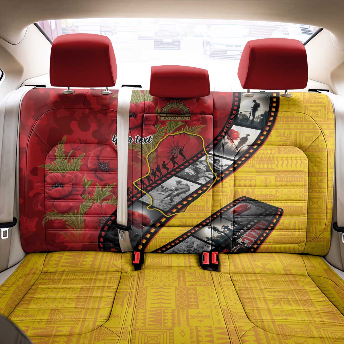 Personalised Niue ANZAC 1915-2026 Filmstrip Back Car Seat Cover Lest We Forget 25 April