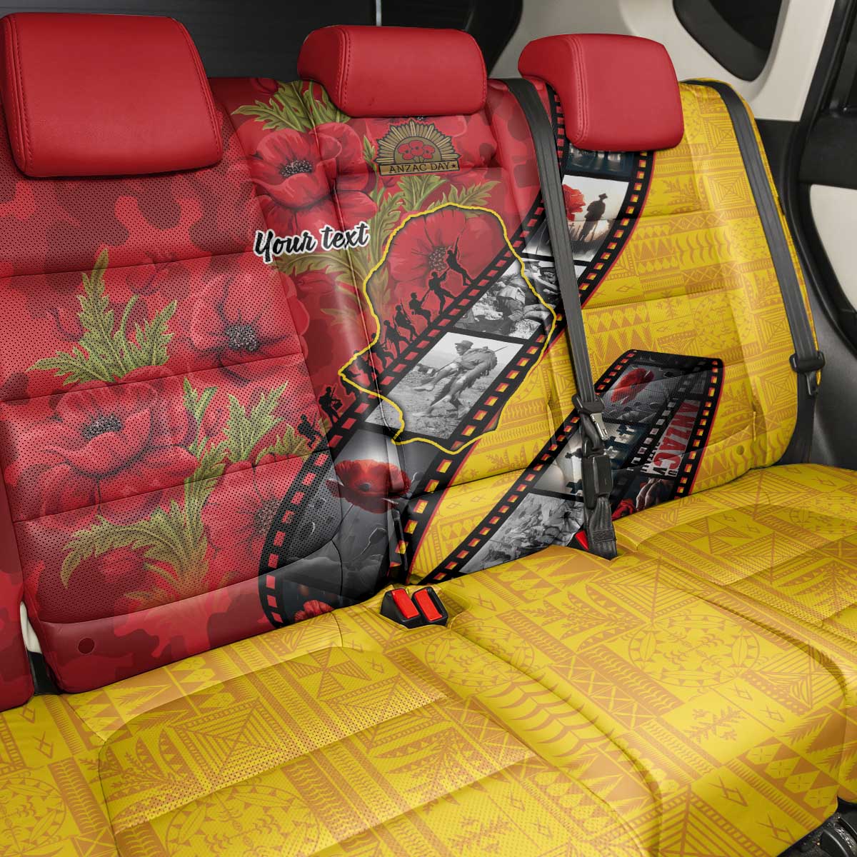 Personalised Niue ANZAC 1915-2026 Filmstrip Back Car Seat Cover Lest We Forget 25 April