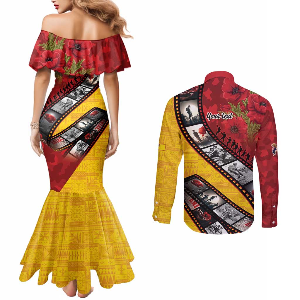 Personalised Niue ANZAC 1915-2026 Filmstrip Couples Matching Mermaid Dress and Long Sleeve Button Shirt Lest We Forget 25 April LT9 - Polynesian Pride