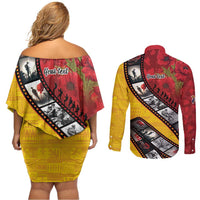 Personalised Niue ANZAC 1915-2026 Filmstrip Couples Matching Off Shoulder Short Dress and Long Sleeve Button Shirt Lest We Forget 25 April LT9 - Polynesian Pride