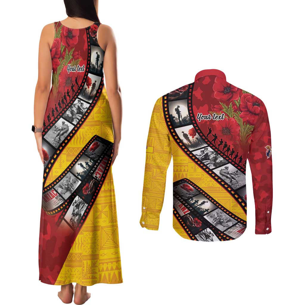 Personalised Niue ANZAC 1915-2026 Filmstrip Couples Matching Tank Maxi Dress and Long Sleeve Button Shirt Lest We Forget 25 April LT9 - Polynesian Pride