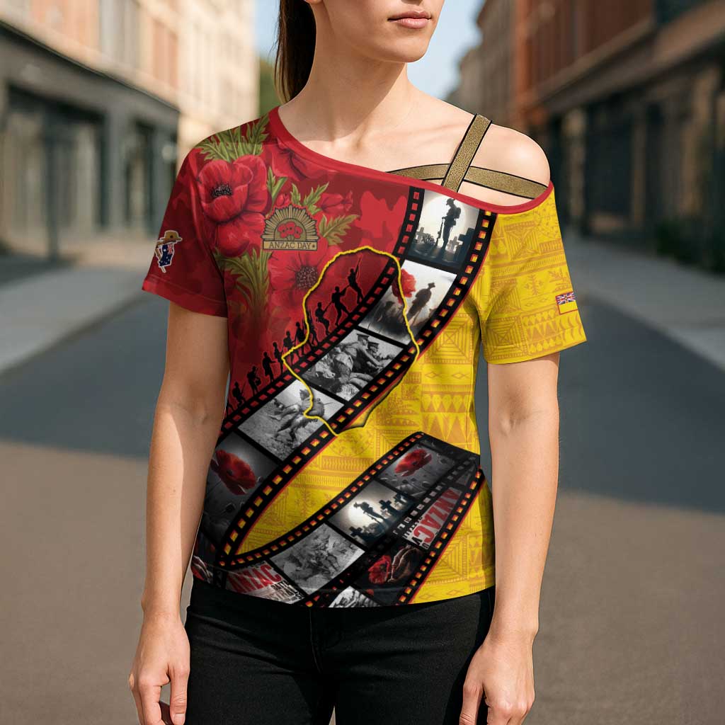 Personalised Niue ANZAC 1915-2026 Filmstrip Cross Shoulder Shirt Lest We Forget 25 April