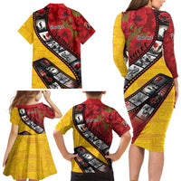 Personalised Niue ANZAC 1915-2026 Filmstrip Family Matching Long Sleeve Bodycon Dress and Hawaiian Shirt Lest We Forget 25 April LT9 - Polynesian Pride