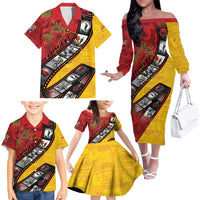 Personalised Niue ANZAC 1915-2026 Filmstrip Family Matching Off The Shoulder Long Sleeve Dress and Hawaiian Shirt Lest We Forget 25 April LT9 - Polynesian Pride
