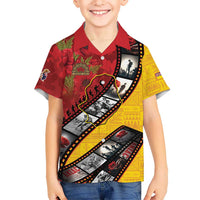 Personalised Niue ANZAC 1915-2026 Filmstrip Family Matching Off The Shoulder Long Sleeve Dress and Hawaiian Shirt Lest We Forget 25 April LT9 Son's Shirt Gold - Polynesian Pride