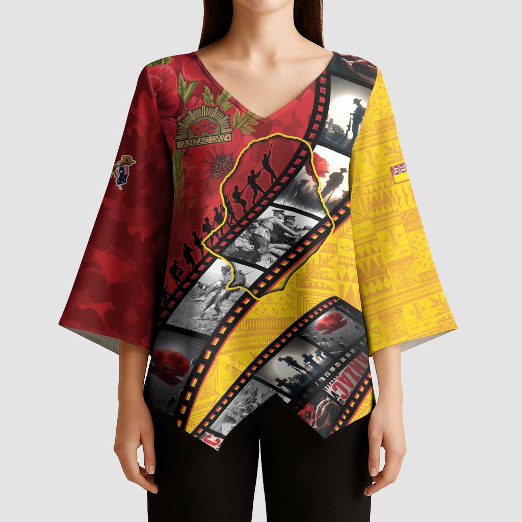 Personalised Niue ANZAC 1915-2026 Filmstrip Kimono Sleeve Blouse Lest We Forget 25 April