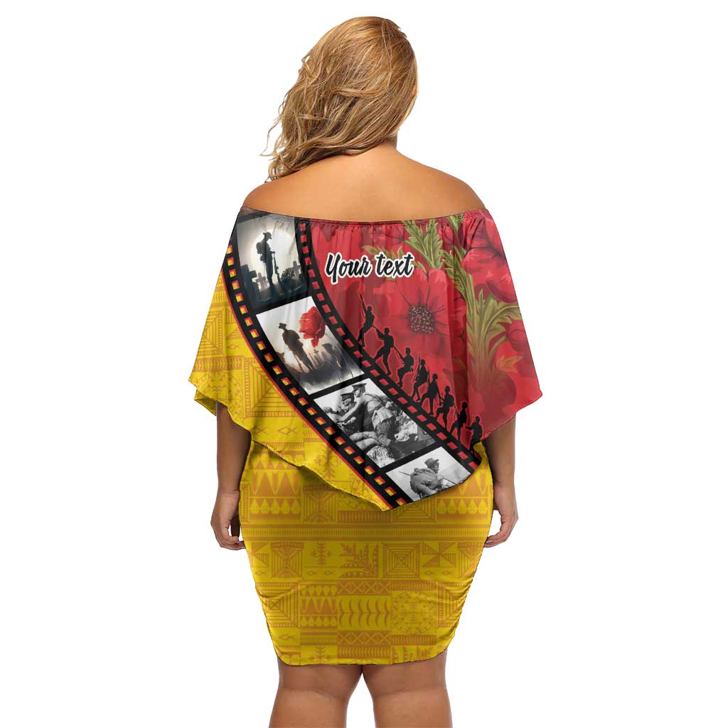 Personalised Niue ANZAC 1915-2026 Filmstrip Off Shoulder Short Dress Lest We Forget 25 April