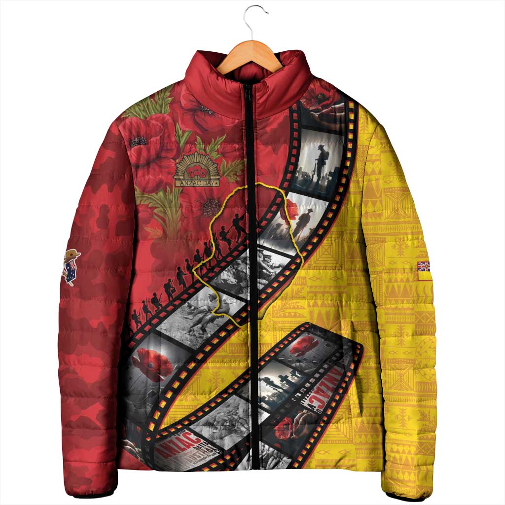 Personalised Niue ANZAC 1915-2026 Filmstrip Padded Jacket Lest We Forget 25 April