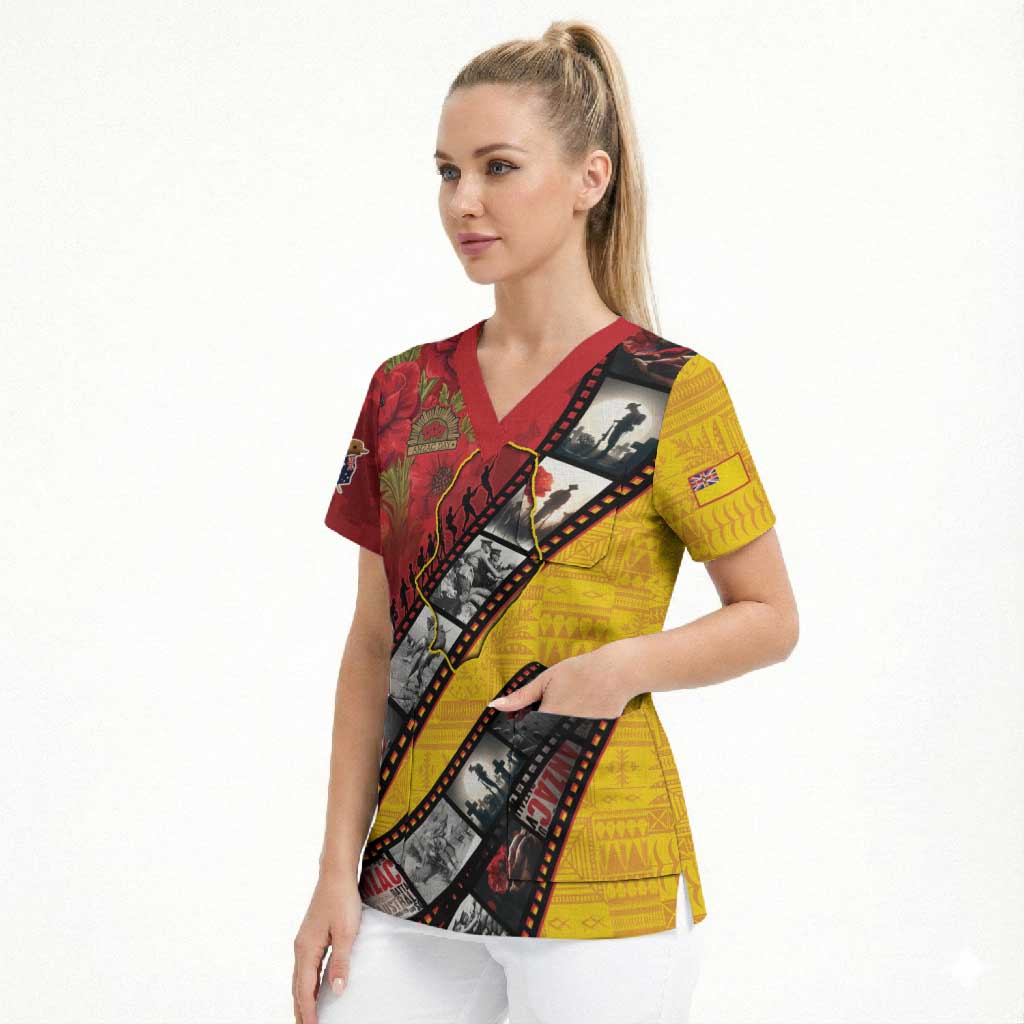 Personalised Niue ANZAC 1915-2026 Filmstrip Scrub Top Lest We Forget 25 April
