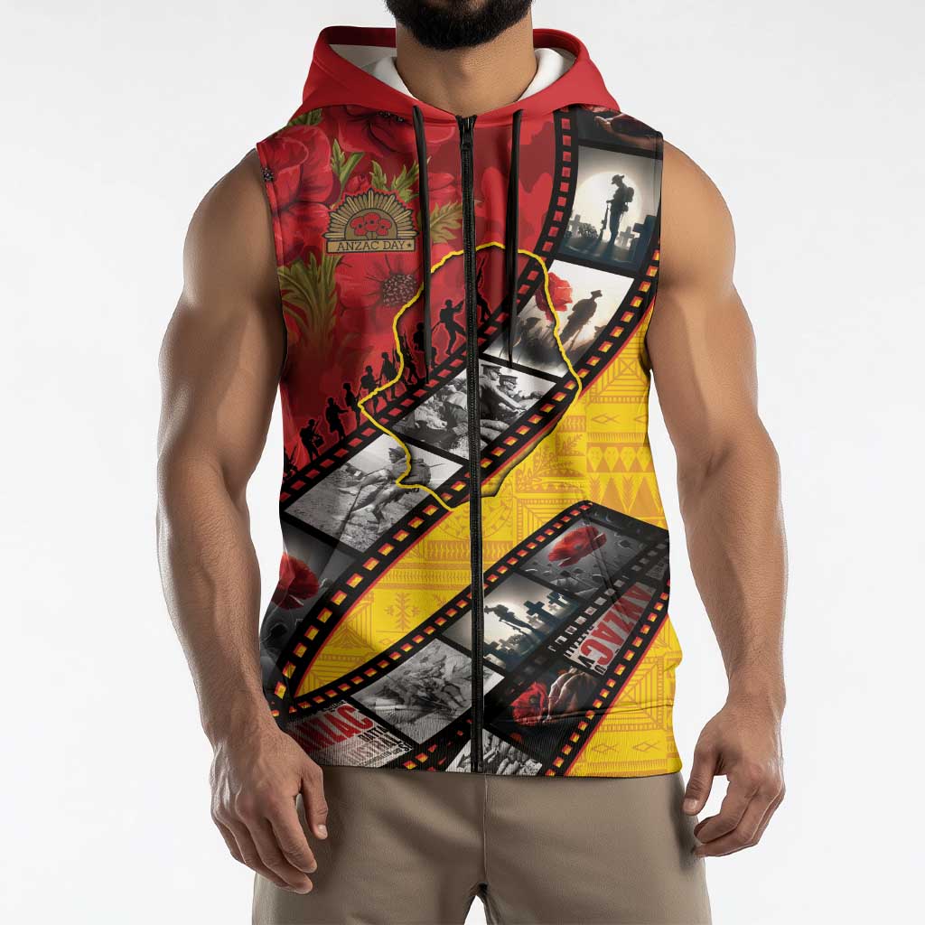 Personalised Niue ANZAC 1915-2026 Filmstrip Sleeveless Zip Hoodie Lest We Forget 25 April