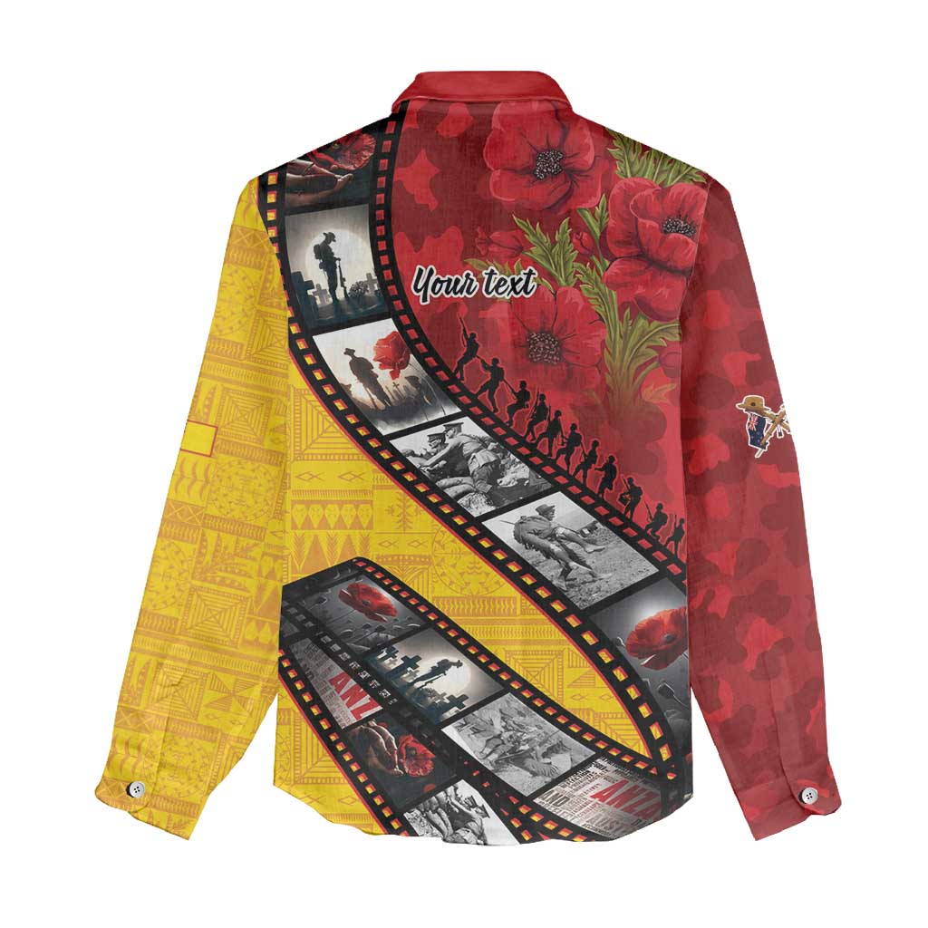 Personalised Niue ANZAC 1915-2026 Filmstrip Women Casual Shirt Lest We Forget 25 April LT9 - Polynesian Pride