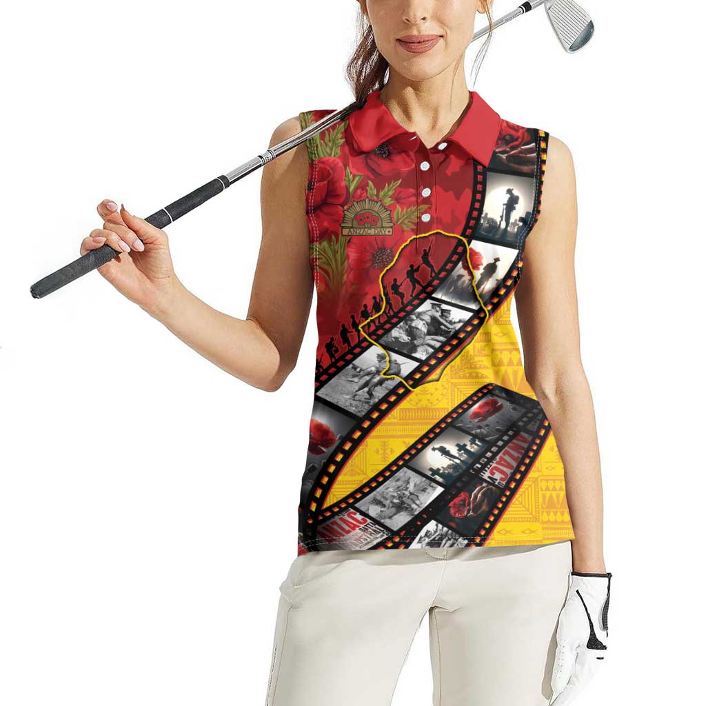 Personalised Niue ANZAC 1915-2026 Filmstrip Women Sleeveless Polo Shirt Lest We Forget 25 April LT9 - Polynesian Pride