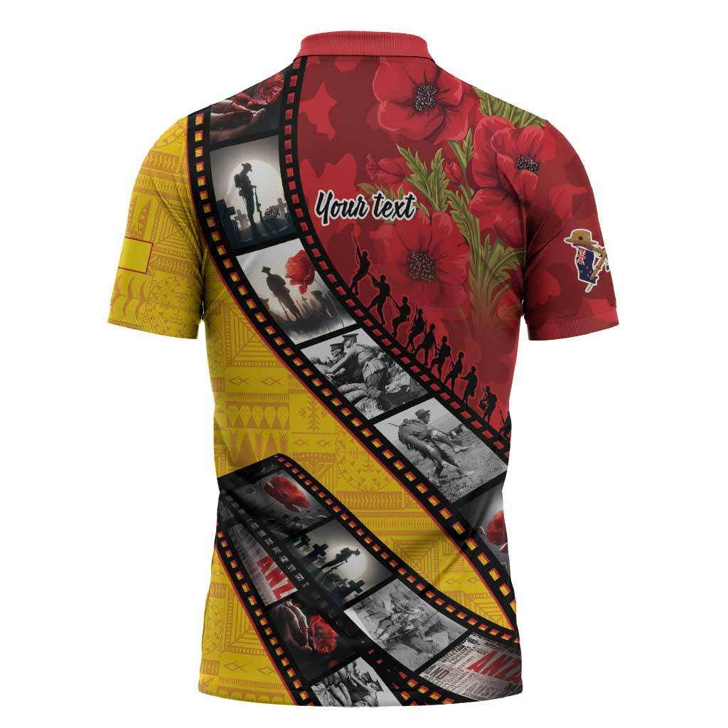 Personalised Niue ANZAC 1915-2026 Filmstrip Zipper Polo Shirt Lest We Forget 25 April