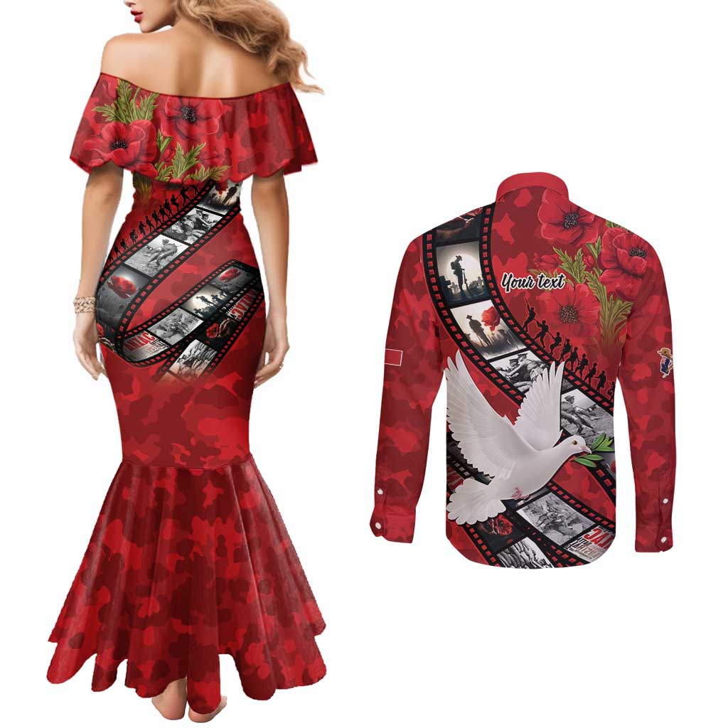 Personalised Tonga ANZAC 1915-2026 Filmstrip Couples Matching Mermaid Dress and Long Sleeve Button Shirt Lest We Forget 25 April LT9 - Polynesian Pride