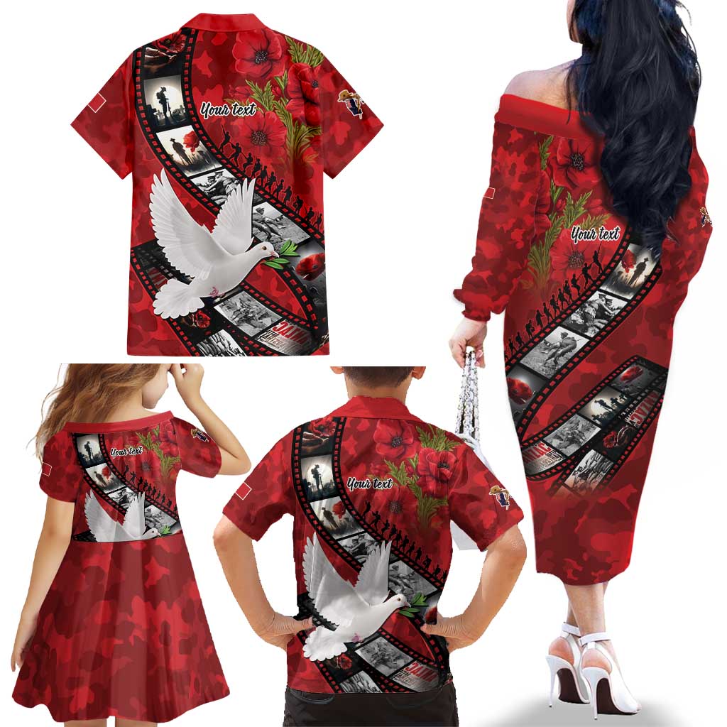 Personalised Tonga ANZAC 1915-2026 Filmstrip Family Matching Off The Shoulder Long Sleeve Dress and Hawaiian Shirt Lest We Forget 25 April LT9 - Polynesian Pride