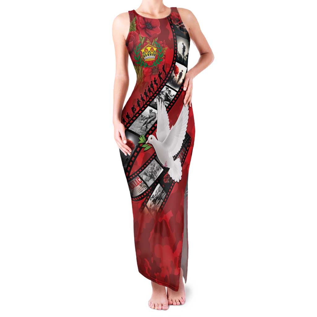 Personalised Tonga ANZAC 1915-2026 Filmstrip Family Matching Tank Maxi Dress and Hawaiian Shirt Lest We Forget 25 April LT9 Mom's Dress Red - Polynesian Pride