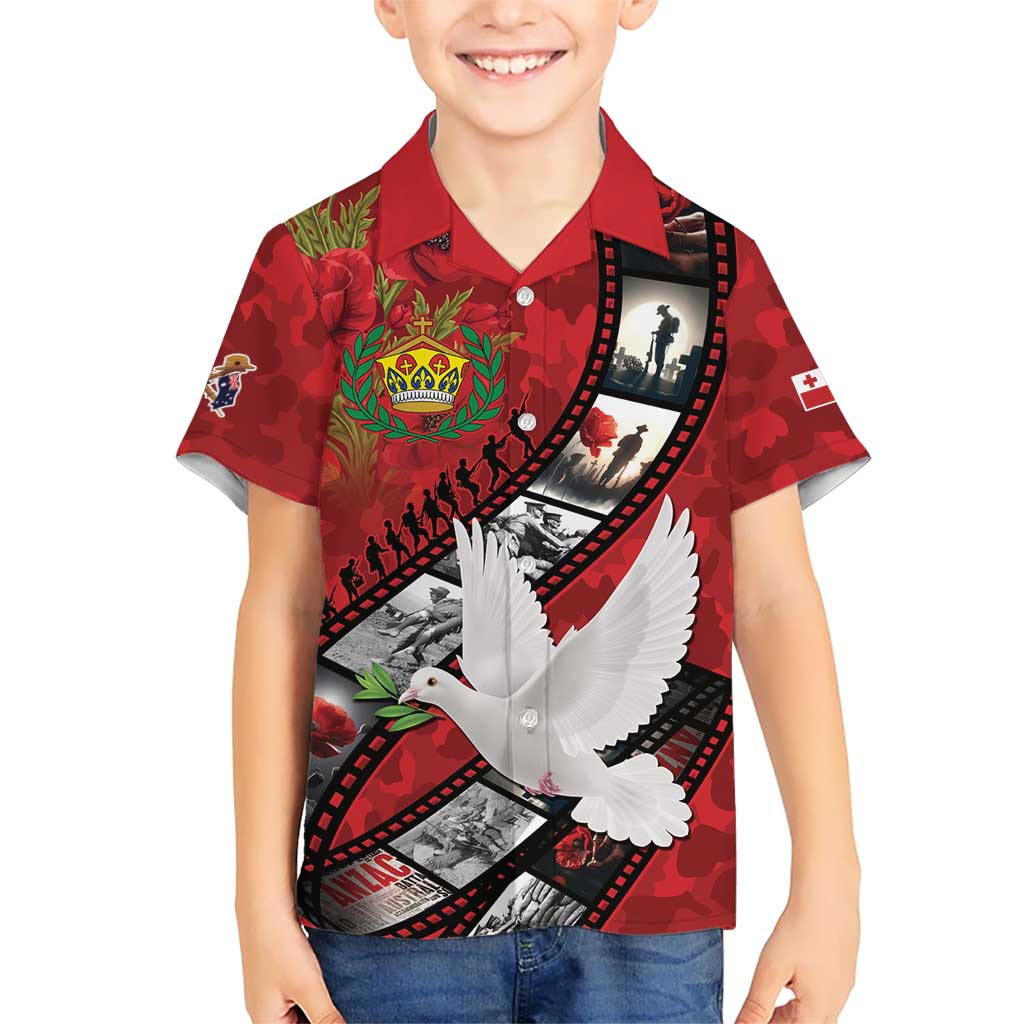 Personalised Tonga ANZAC 1915-2026 Filmstrip Family Matching Tank Maxi Dress and Hawaiian Shirt Lest We Forget 25 April LT9 Son's Shirt Red - Polynesian Pride