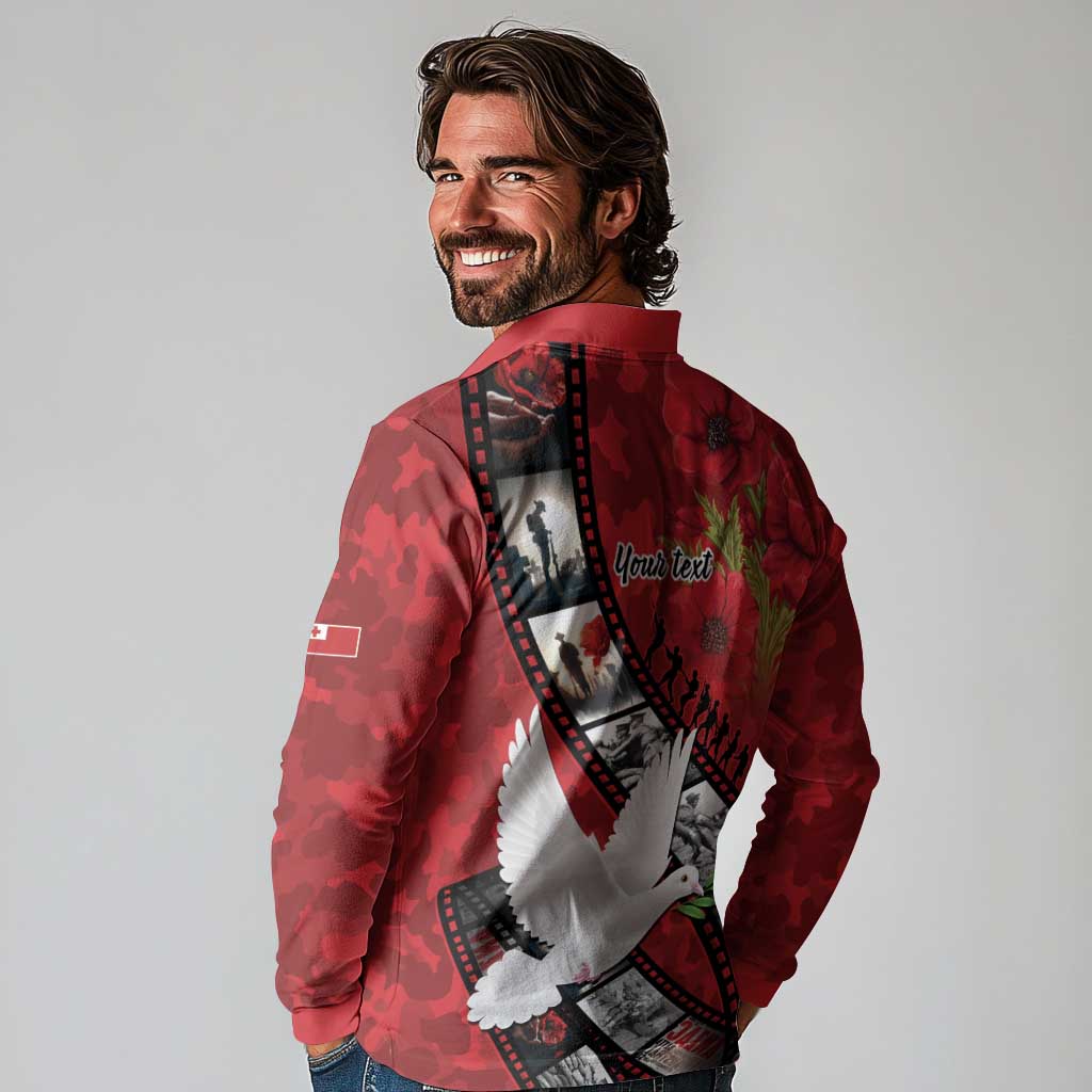 Personalised Tonga ANZAC 1915-2026 Filmstrip Long Sleeve Polo Shirt Lest We Forget 25 April