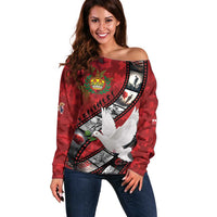 Personalised Tonga ANZAC 1915-2026 Filmstrip Off Shoulder Sweater Lest We Forget 25 April