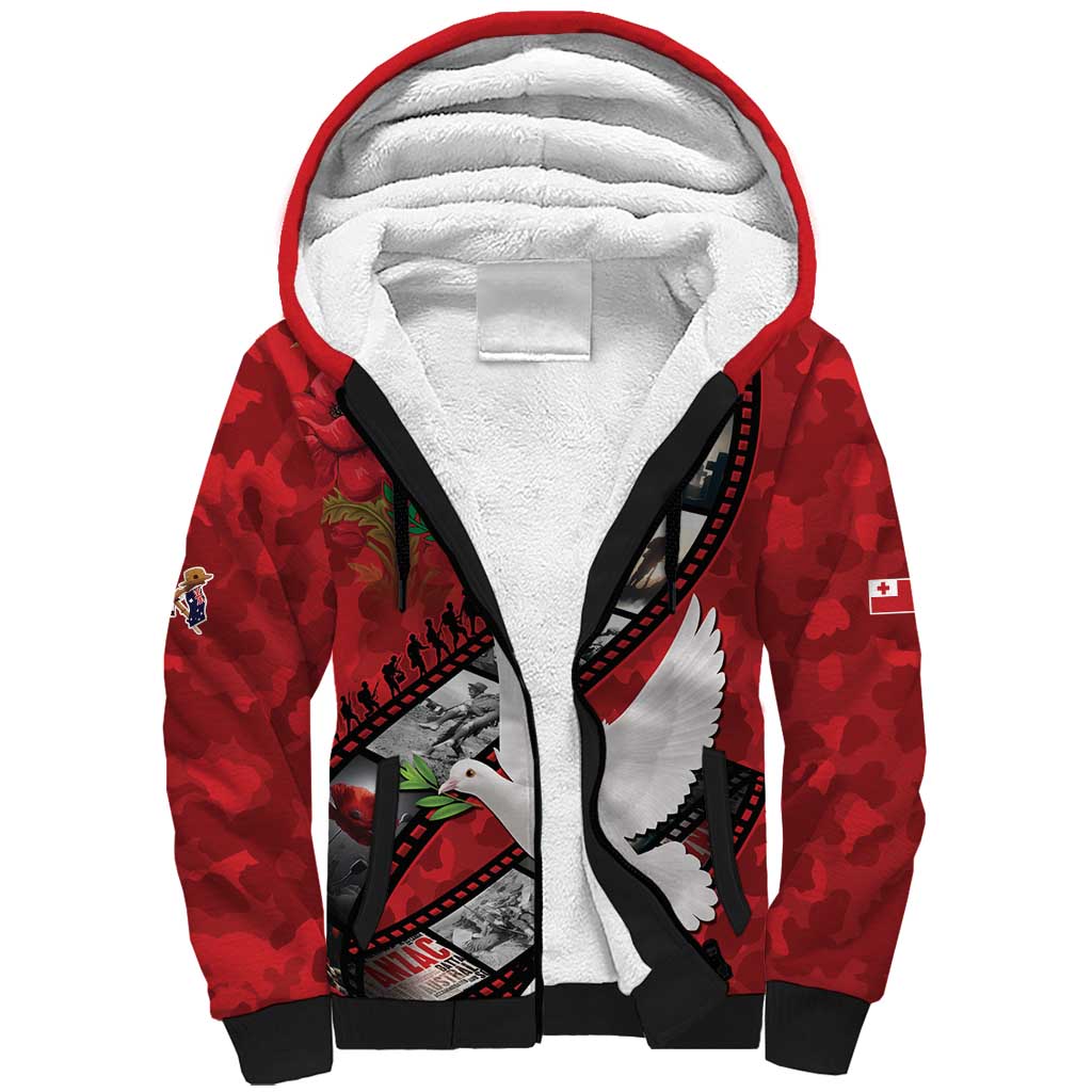 Personalised Tonga ANZAC 1915-2026 Filmstrip Sherpa Hoodie Lest We Forget 25 April