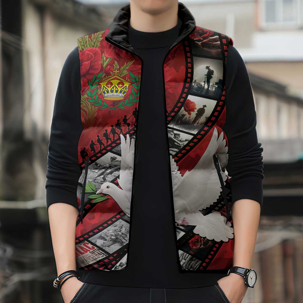 Personalised Tonga ANZAC 1915-2026 Filmstrip Sleeveless Puffer Jacket Lest We Forget 25 April
