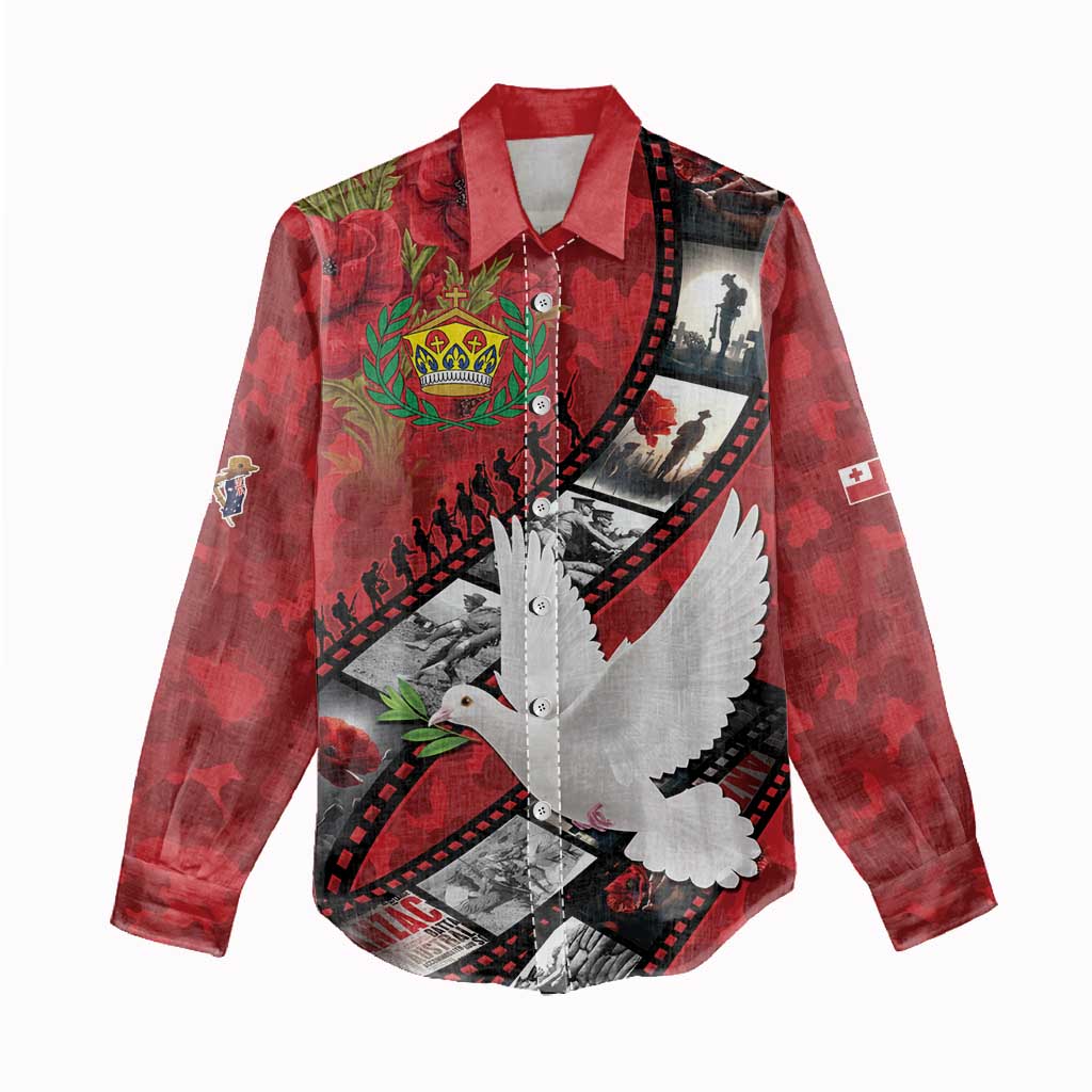 Personalised Tonga ANZAC 1915-2026 Filmstrip Women Casual Shirt Lest We Forget 25 April